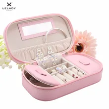 LELADY 17*5*10cm Jewelry Box Portable Travel Jewelry Organizer Leather Storage Case for Jewelry with Mirror Gift Box for Women