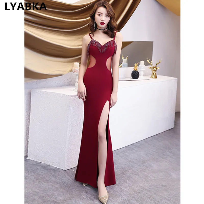 

Beading Mermaid Evening Dresses Long Dress Sweetheart Burgundy Evening Dress Robe De Soiree High Side Split Evening Dress 2020