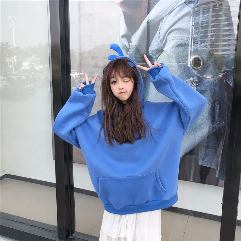 

Small Yellow Duck Hooded Sweatshirts Women Plus Velvet Thick Solid Color Big Headdress Quality Version Kpop Busos Para Mujer Hat