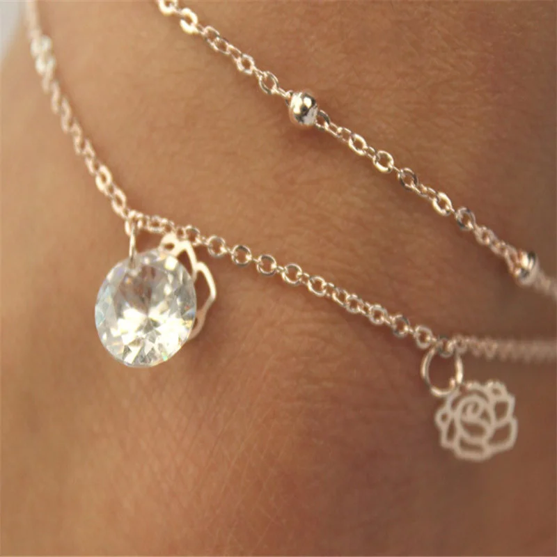Fashion Girls Handmade Sexy Womens Rose Crystal Chain Anklet