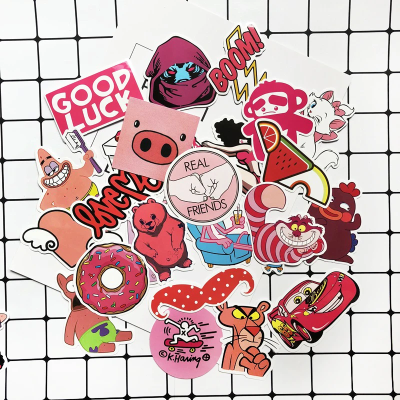 

35 Pcs Pink Series Girl Lovely Not Repeat Cartoon Sticker Luggage Car Guaitar Skate Phone Laptop Decal Wall DIY Stickers
