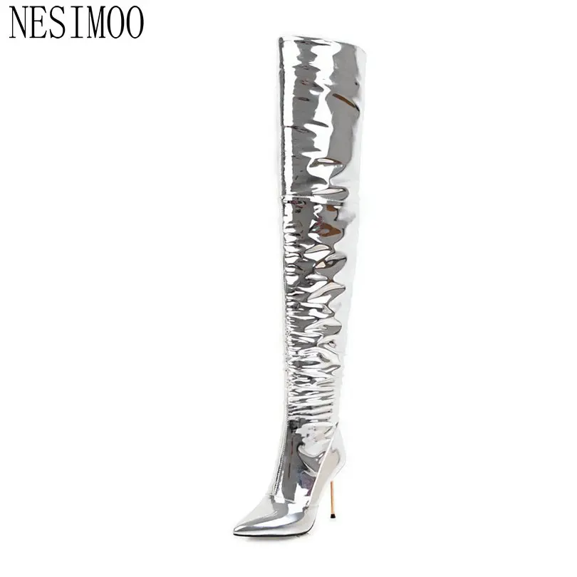 

NESIMOO 2019 Super Thin High Heel Women Over The Knee High Boots Platform All Match Sexy Women Motorcycle Boots Size 34-43