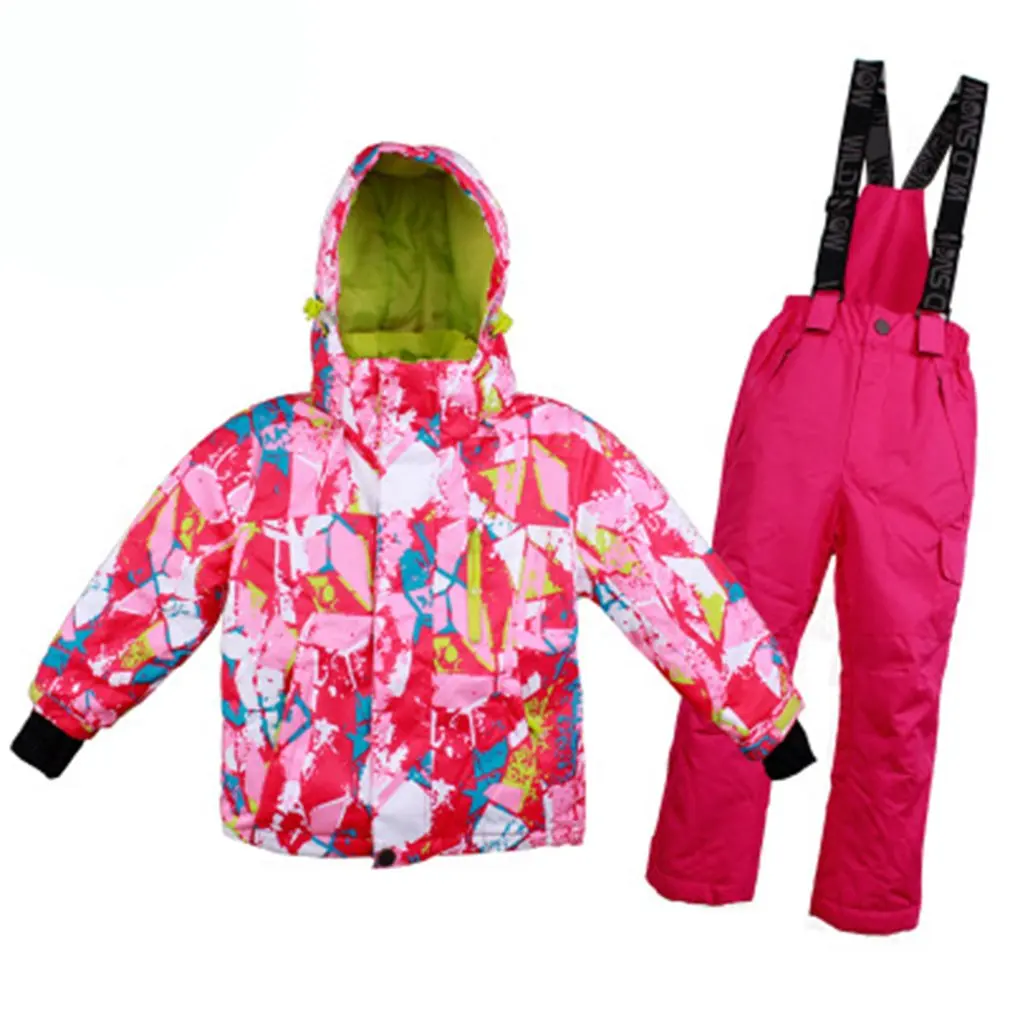 

Boys/Girls Ski Suit Waterproof Pants+Jacket Set Polyester fiber Winter Sports Thickened Clothes Children's Ski Suits 2018