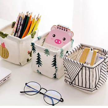 

New Arrivals Cotton Linen Storage Basket For Desktop Foldable Office Stationery Organizer Home Floral Fashion Storage Box