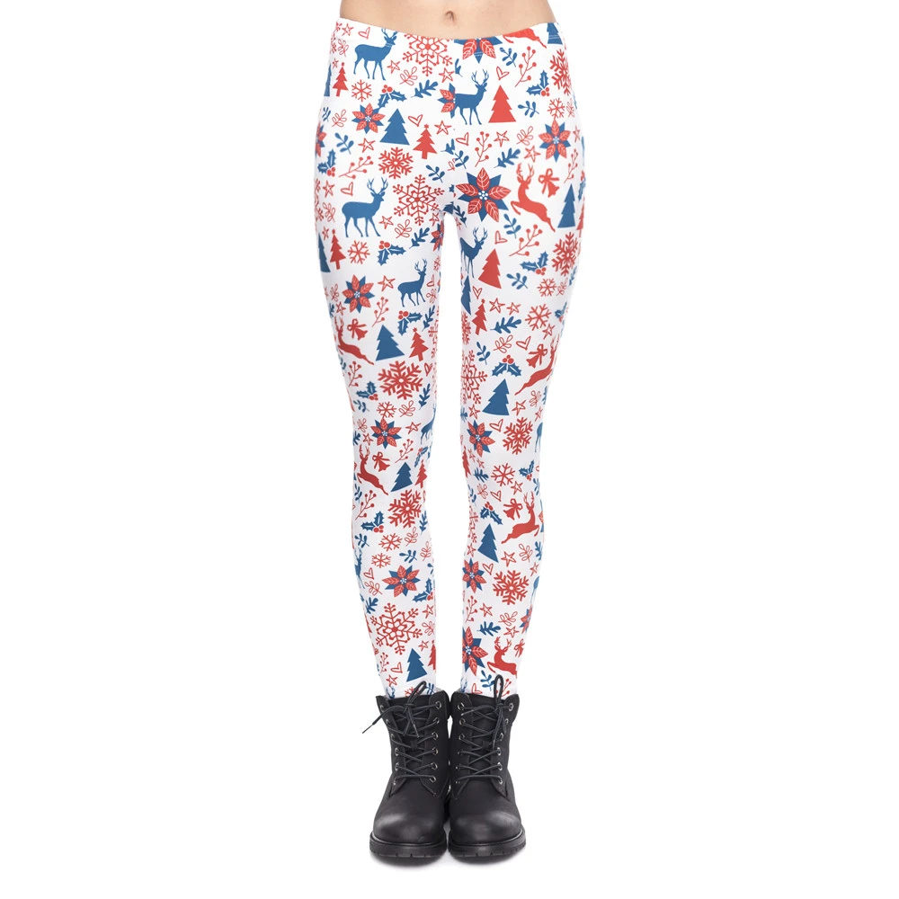 

New Arrival Women Legging Red And Navy Christmas Printing Leggings Fashion Fitness High Waist Woman Pants