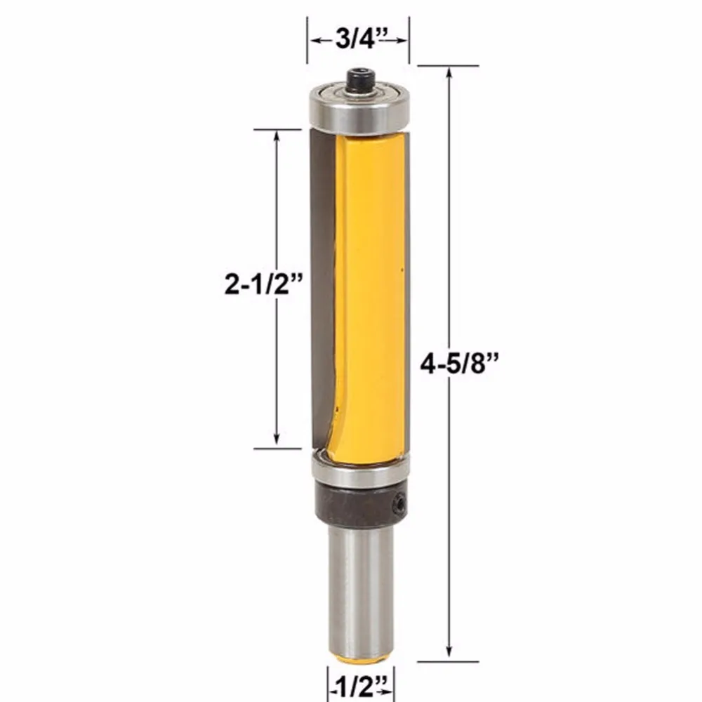 1/2 "флеш отделка маршрутизатор бит Деревообработка триммер хвостовика Двойной Подшипник карбида подшипника нижней фреза для
