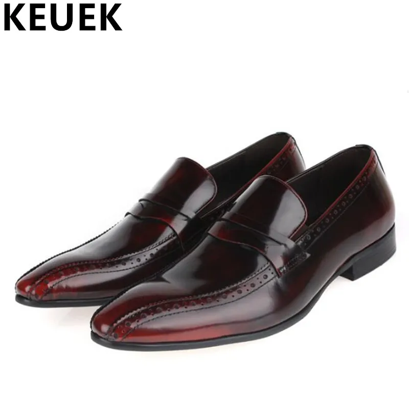 Luxury Genuine leather Brogue Shoes Casual Men Office Dress shoes Pointed Toe Slip-On Flats Male Loafers zapatos hombre 03