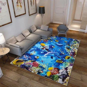 

High quality the underwater world cartoon carpet 3D printed soft anti-slip rugs children's bedroom blanket polyester floor mat