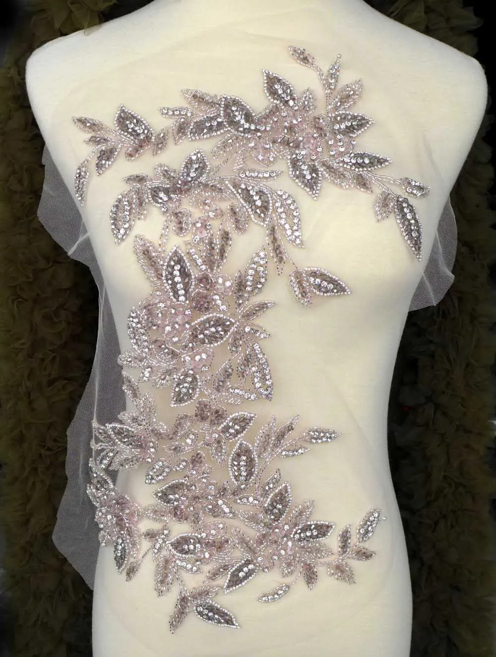 La Belleza супер Высококачественная Имитация Большой горный хрусталь патч ручной работы свадебное платье с вышивкой аппликация аксессуары 47X26 см - Цвет: Silver with pink