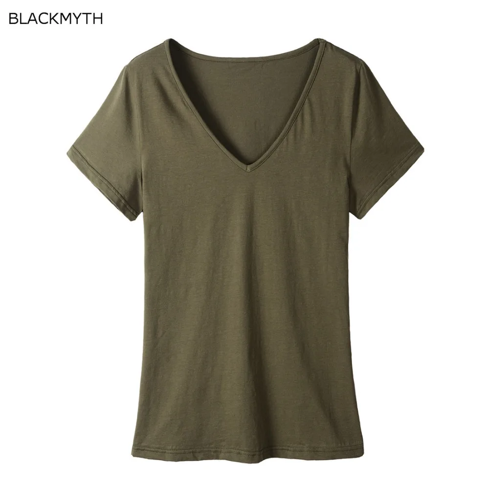 

BLACKMYTH Women's V-Neck Plain T shirts Summer Short Sleeve Blank Top T Shirts Tee