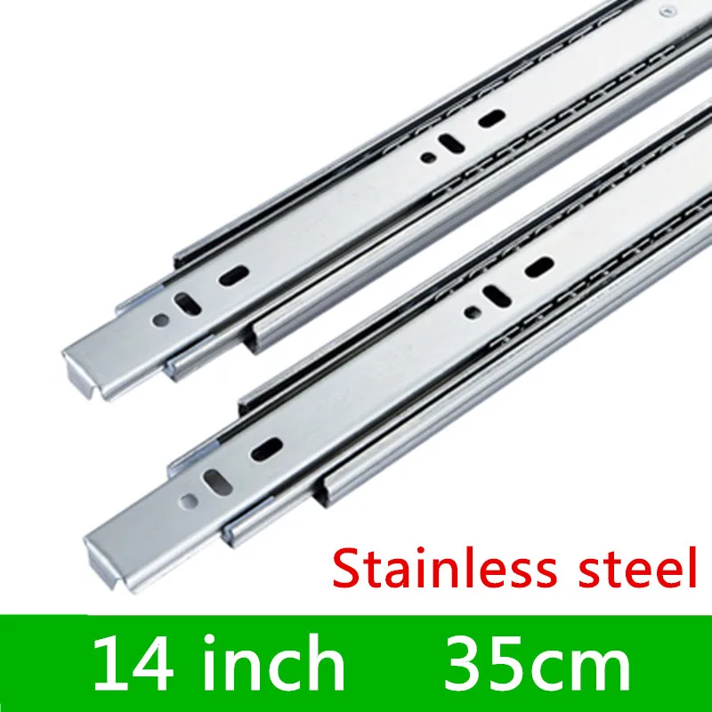 

2 pairs 14 inches 35cm Stainless Steel Drawer Track Slide Three Sections Guide Rail accessories for Furniture Slide Hardware