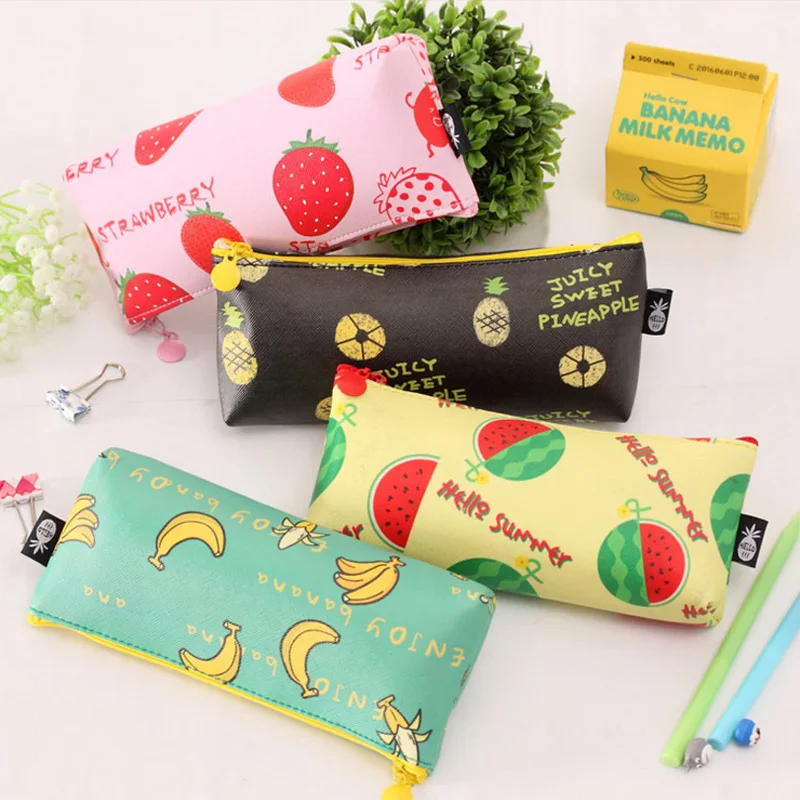 

New fruit Pencil Bag papelaria PU Pencil Case stationery material escolor school supplies