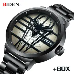 Для мужчин часы Байден полный Сталь Водонепроницаемый Кварцевые наручные часы 2018 модные паук смотреть Элитный бренд спортивные часы Для