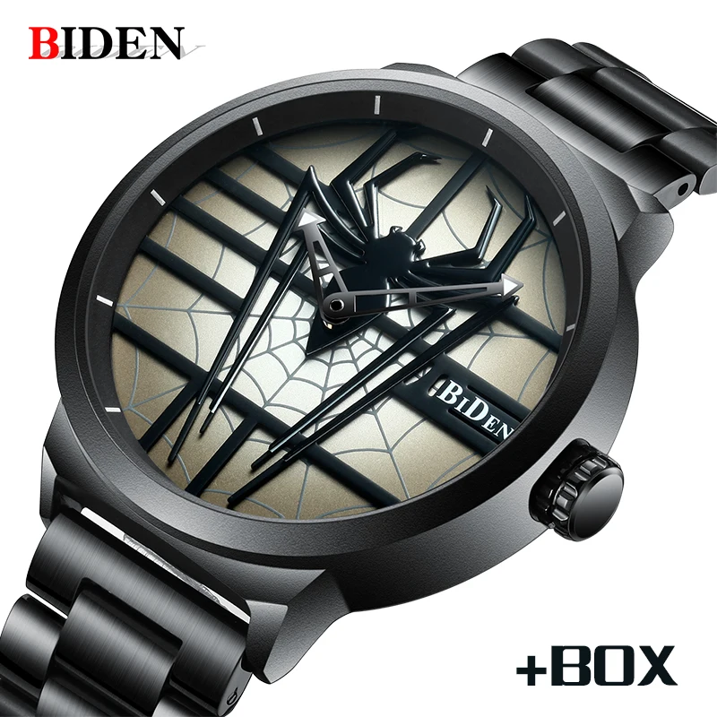 

Men Watch BIDEN Full Steel Waterproof Quartz Wristwatches 2018 Fashion Personality Spiderman Watch Luxury Brand Sports watch men