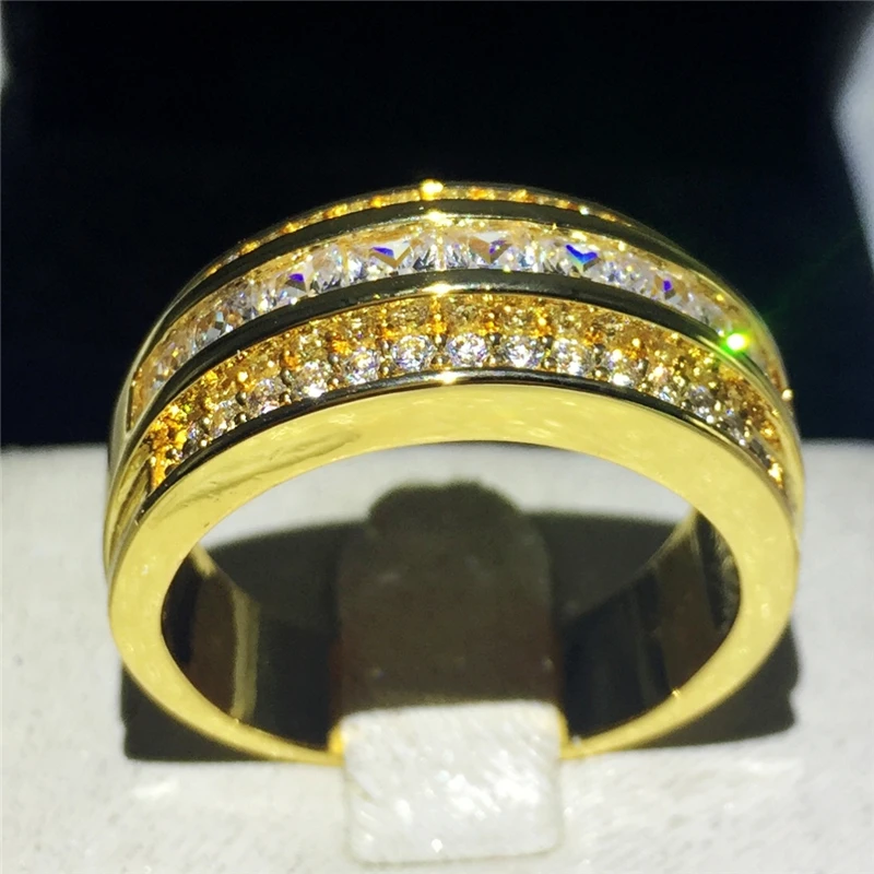 

Dropshipping 3 colors Anniversary Wedding Band Rings for men AAAAA zircon Stone Yellow Gold Filled male Party ring jewelry