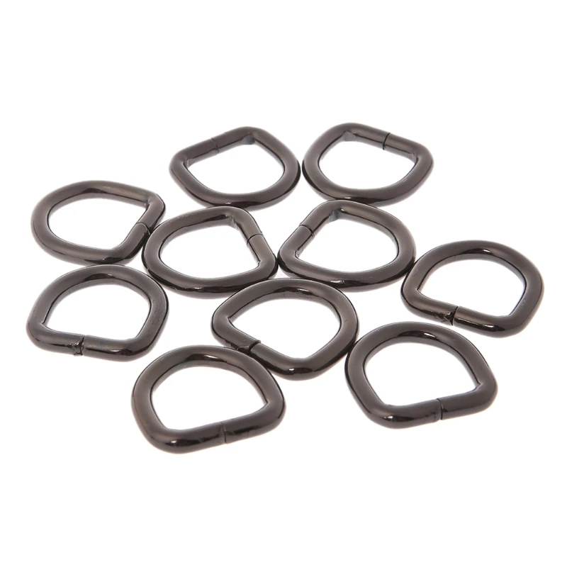 10pcs 2cm Metal Strap Belt Web D Ring Bags Buckle Clasp Handbag Leather Bag Purse Bag Accessories - Color: Black