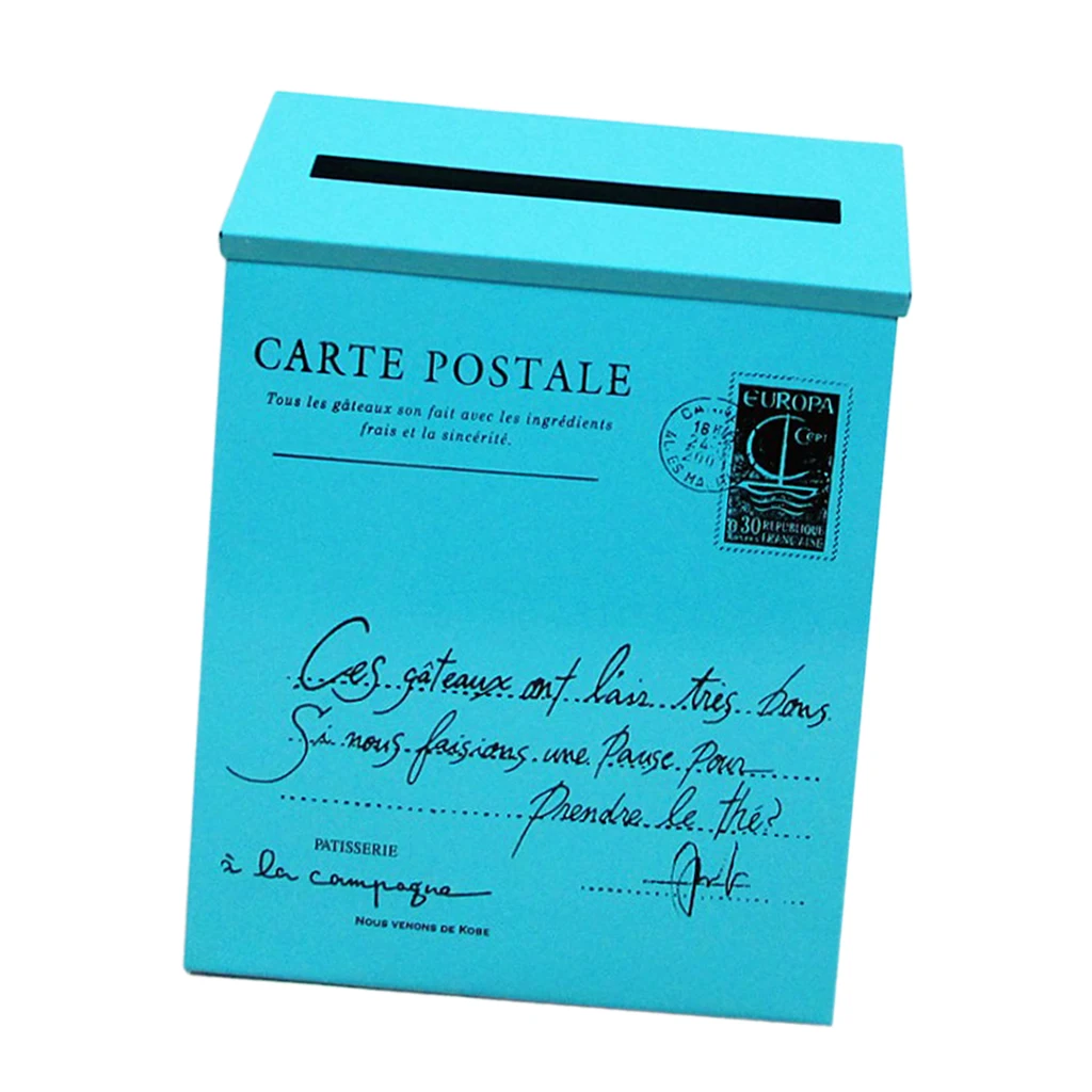 MagiDeal Galvanized Wall Mounted Letterbox Letter Post Mail Keys Holder Blue
