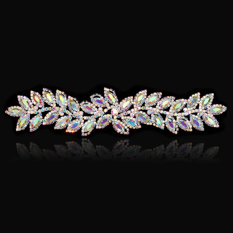 24.2*5.5 cm Leaf Crystal Rhinestone Applique for Wedding Dresses Costumes Trims Flatback Silver Gold Cusack | Дом и сад