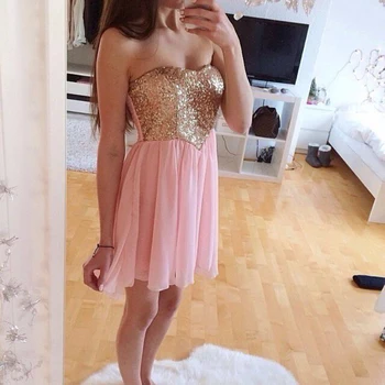 

Sexy Party Dress A-Line Beading Sequins Tops Pink Chiffon Prom Gown for Weddings Cocktail Custom Made