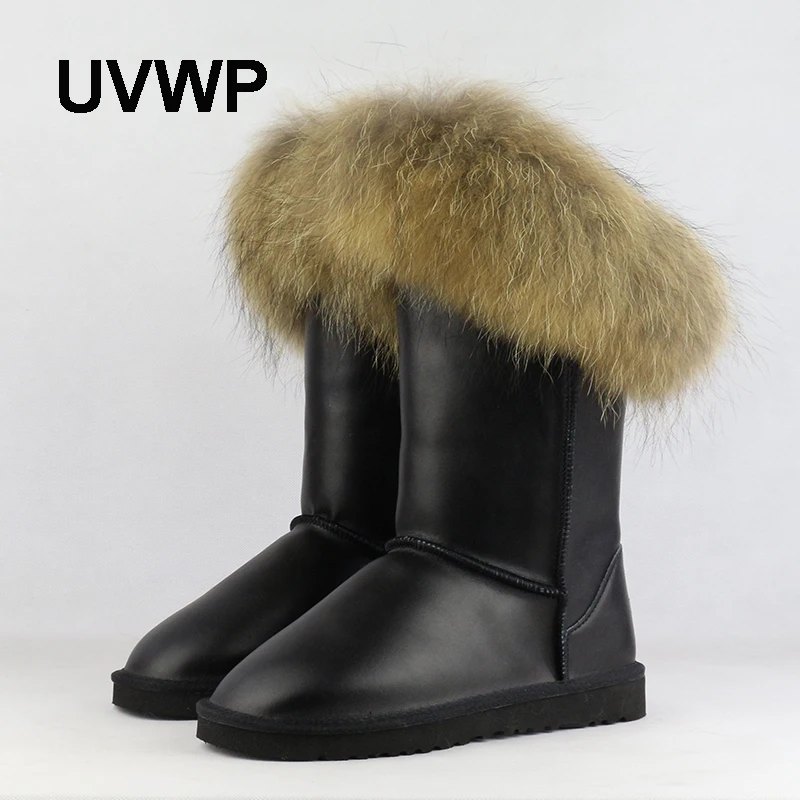 UVWP/модные зимние ботинки с толстым плюшем женские зимние ботинки теплые женские ботинки из натуральной кожи водонепроницаемые женские ботинки натуральный Лисий мех