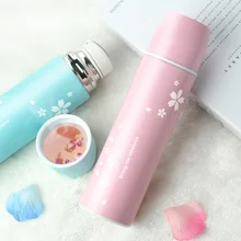 Baby Thermos Bottle Feeding Hot water Cherry blossoms Printed Stainless steel vacuum cup outdoor camping Leak proof Kettle 450ML