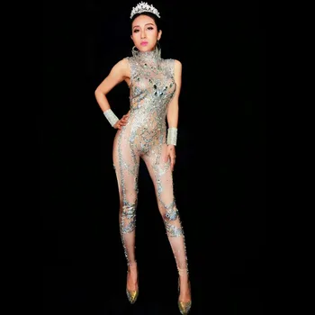 

Luxurious Pearls Crystals Jumpsuit Women Rhinestone Bodysuit Stage Dance Show Nightclub Party Female Singer Celebrate Costumes