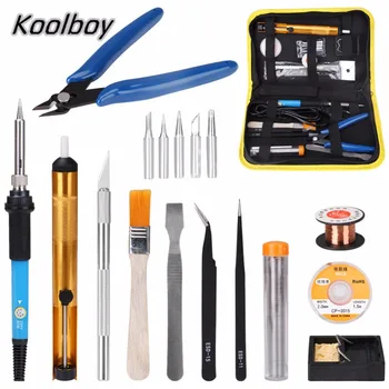 

New EU 220V 60W Thermoregulator Soldering Iron Kit Screwdriver Desoldering Pump Tin Wire Pliers Welding Tools Storage Bag
