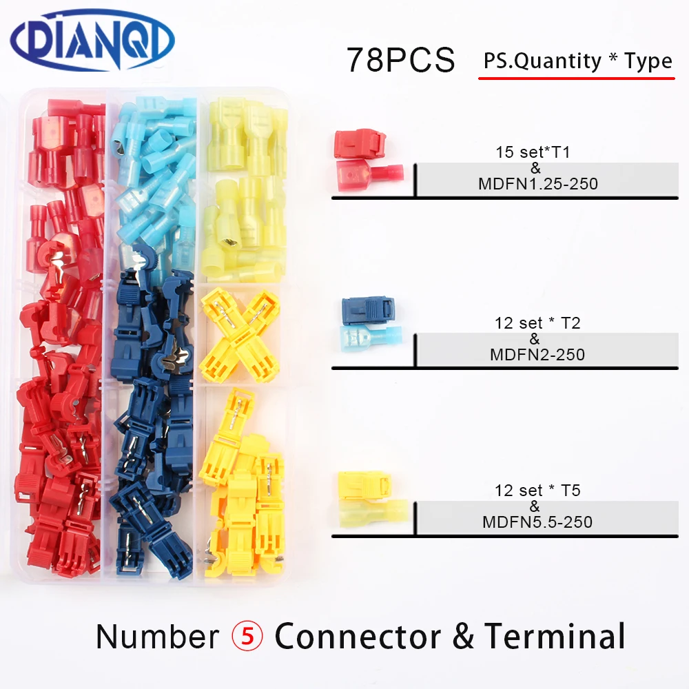 

78Pcs/Set Scotch Lock Quick Splice Wire Connectors Terminals Crimp Electrical Car 22-18AWG 12-10 18-14 AWG 300V 10A Wire Set