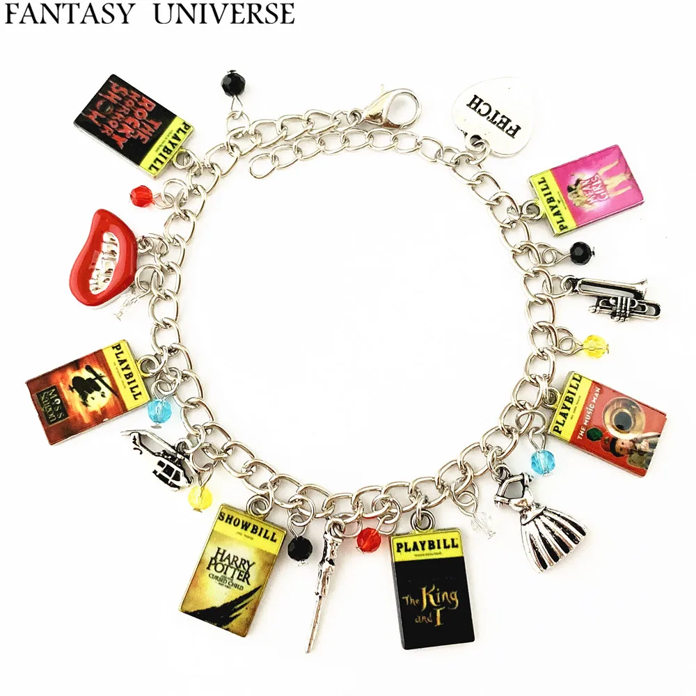 

FANTASY UNIVERSE 20pc Miss Saigon Mean Girls The Music Man The King and I The Rocky Horror Picture Show Charm Bracelet HRHZAGT03