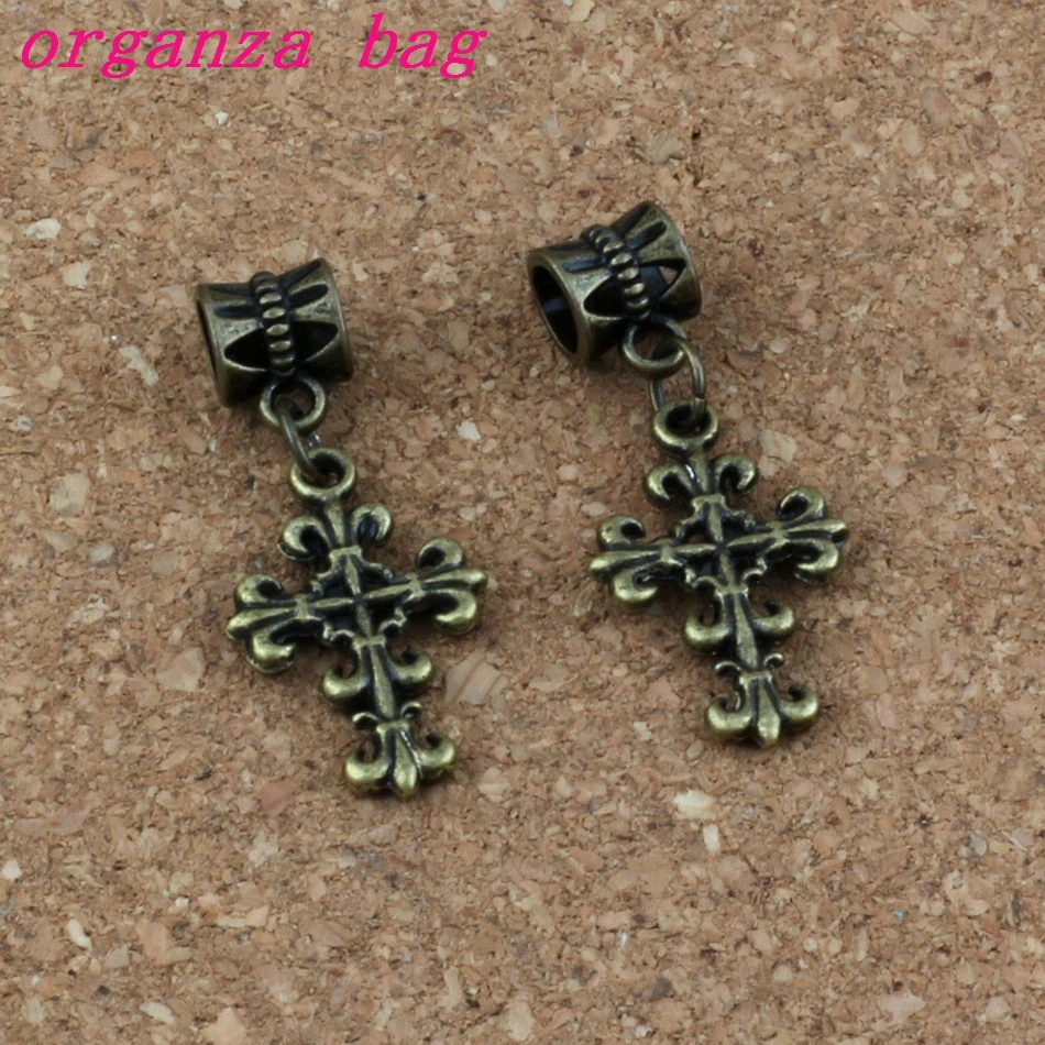 

100pcs/lot Dangle Ancient bronze Filigree Flower Cross Charm Big Hole Beads Fit European Charm Bracelet DIY Jewelry 14x35mm