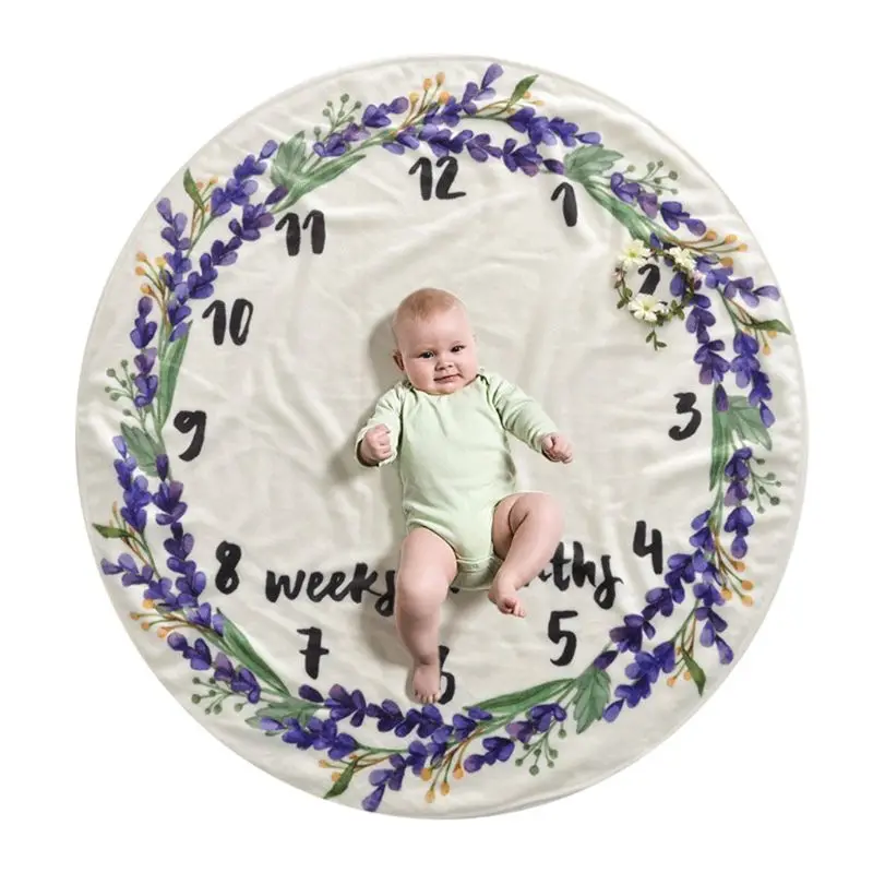 

Baby Blanket Floral Flower Monthly Number Photography Photo Flannel Soft Newborn Infant Round Blankets Background Memory Kids