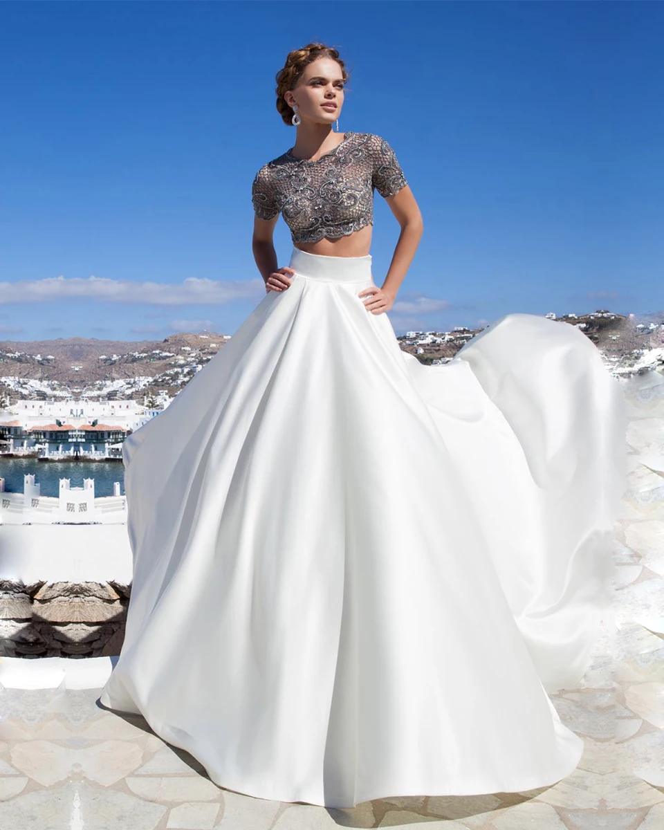 

Vestido Longo Baile Gray Lace Satin Beading Two Pieces Summer Style Long Prom Dresses 2015 PD41