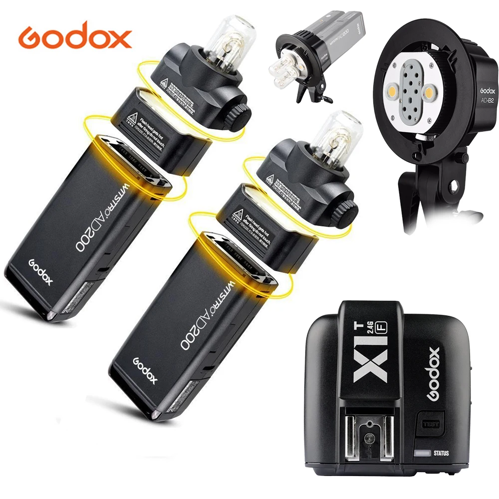 

Godox Pocket Outdoor Flash 2X AD200 2.4G Wireless 200WS TTL HSS 1/8000s sync+AD-B2 Bowens Mount+X1T-F For Fuji X-Pro2,X-T20,