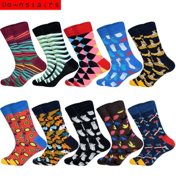 

Downstairs Art Cotton Men Socks Stripe Flower Trunk Deodorant Street Style Hip Hop Crew 11 Colors Gifts for Men Happy Socks