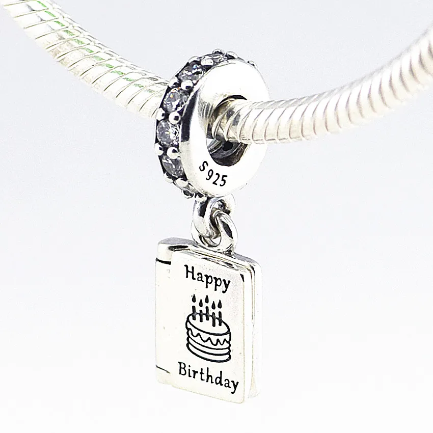 День рождения пожелания талисманы 100% 925 пробы серебро подвеска из фианита Шарм бусины для изготовления ювелирных изделий Fit Браслеты Diy PF264
