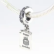 Birthday Wishes Charms with Clear CZ 925 Sterling Silver Pendant Fine jewelry Fits Charm Bracelets & Necklaces Diy PF264
