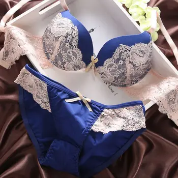 

Underclothes Women Underwear Bras B C Cup Lingerie Set With Brief Sexy Lingerie Lace Embroidery Bra Sets Bowknot Bras