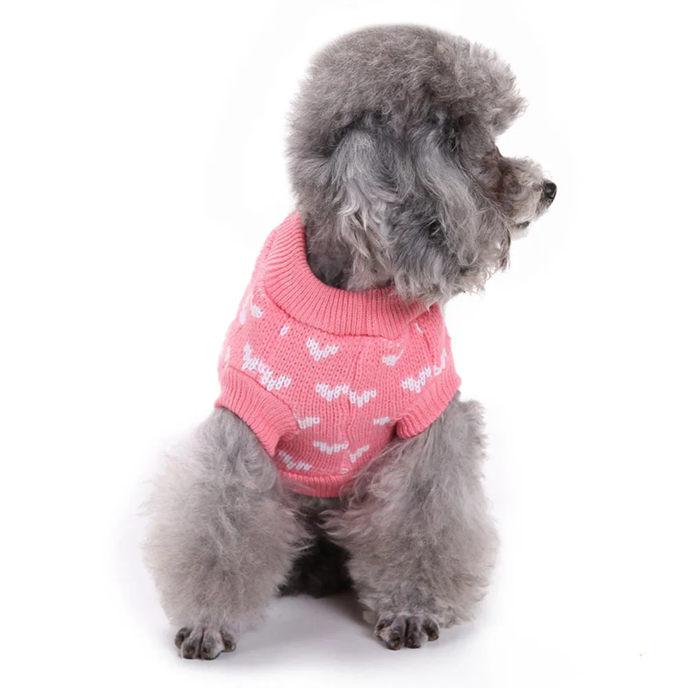 Розовый свитер с сердечками для собак с круглым вырезом, милая одежда для маленьких собак, свитер со щенком, роскошная дизайнерская одежда для собак, мягкая одежда для собак
