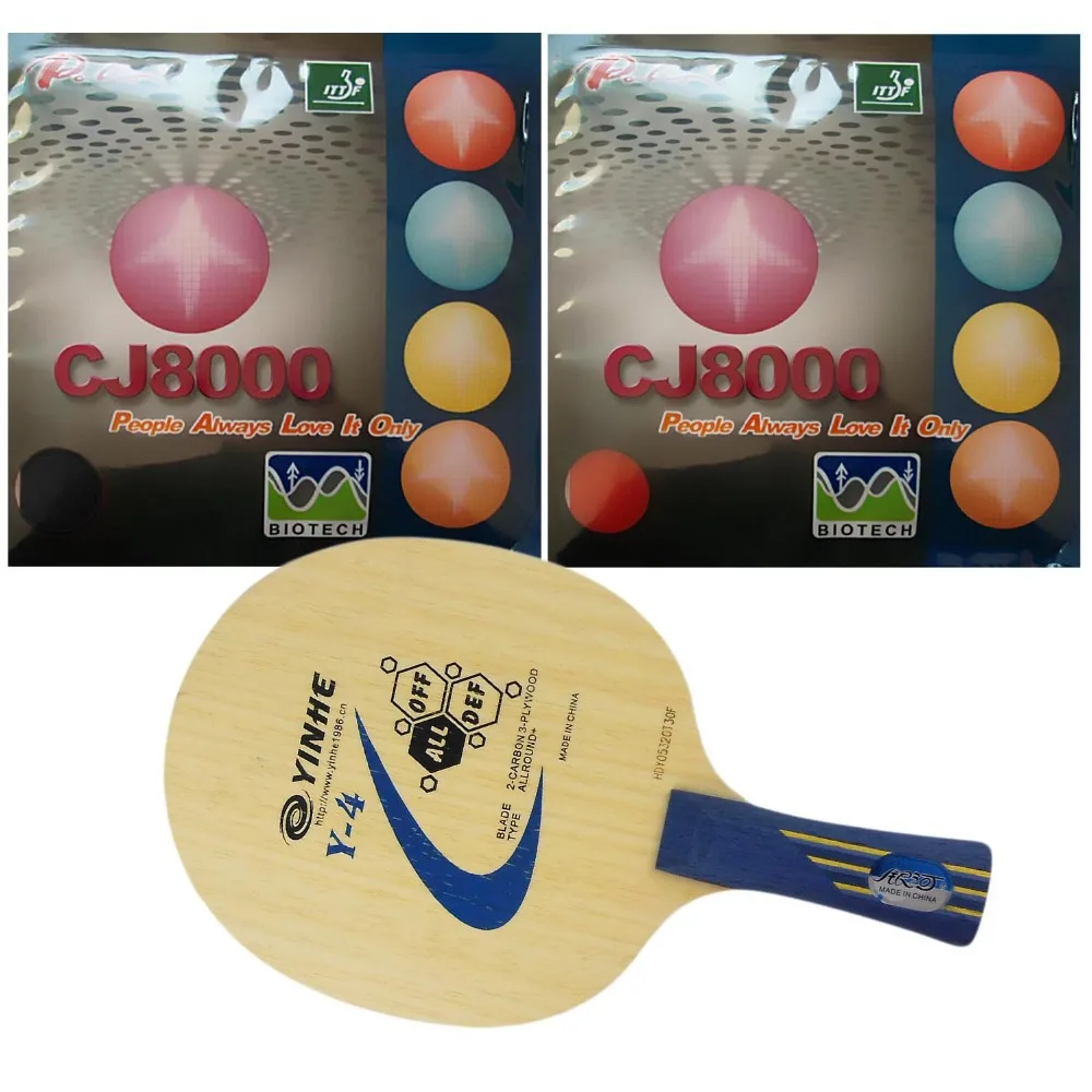 

Pro Table Tennis Combo Paddle / Racket: Galaxy YINHE Y-4 with 2x Palio CJ8000 (BIOTECH) 2-Side Loopshakehand Long Handle FL