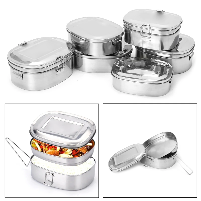 

Stainless Steel Bento Food Picnic Container Travel 1/2 Layer Square Lunch Box