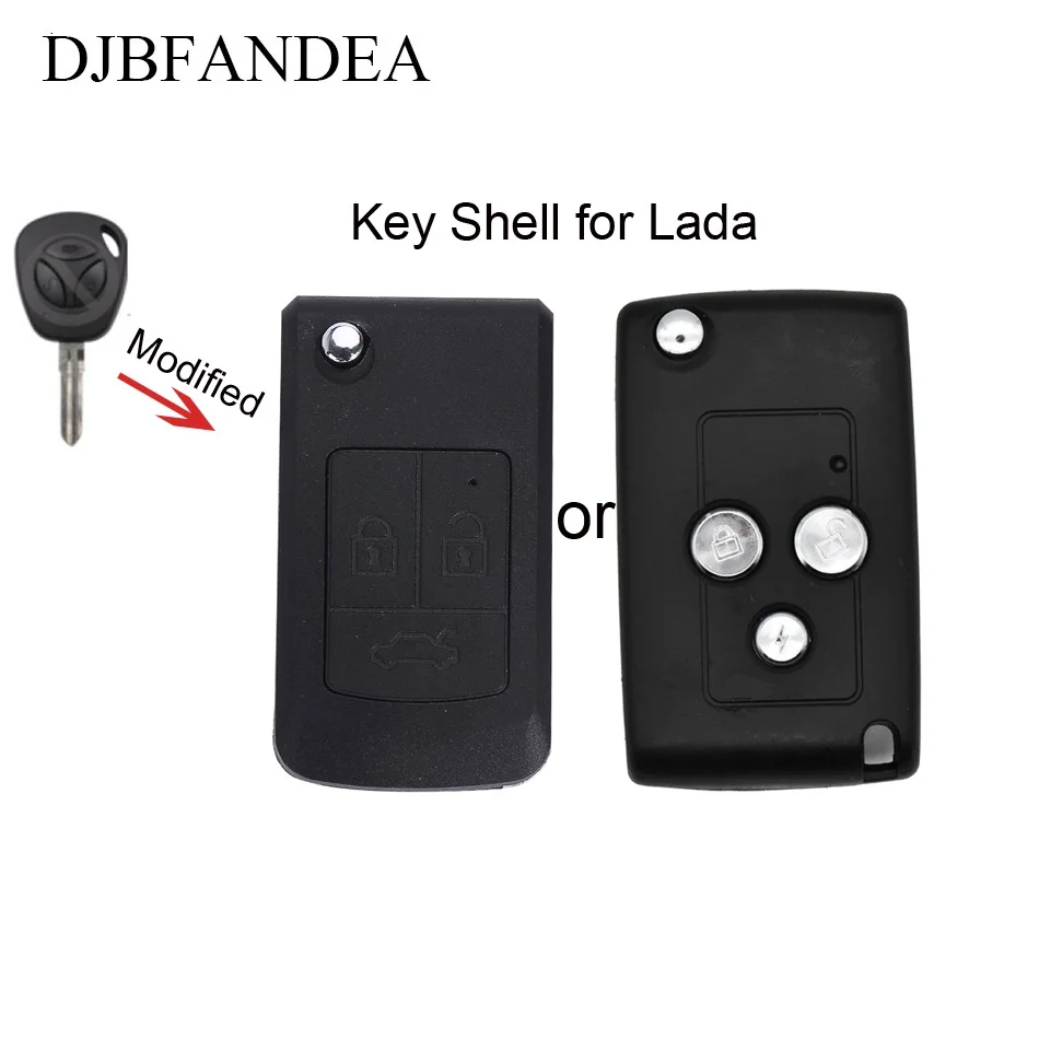 

DJBFANDEA 3 Buttons Modified Flip Folding Car Key FoB for Lada Remote Key Shell Case Blank Key