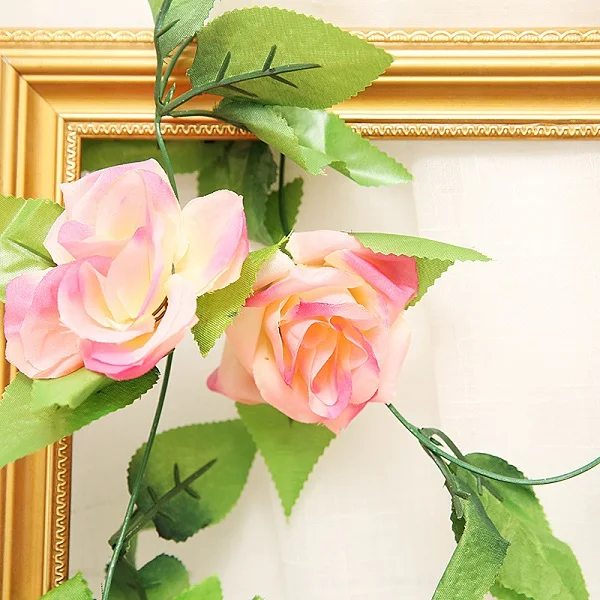 250 см/лот Шелковая Роза, плюща лоза с зелеными листьями для дома, свадебное украшение, цветок из ротанга, сделай сам, подвесная гирлянда, искусственные цветы