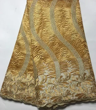 

Latest French Nigerian Laces Fabrics High Quality Tulle African Laces Fabric Wedding African French Tulle Lace ELM008 GOLD