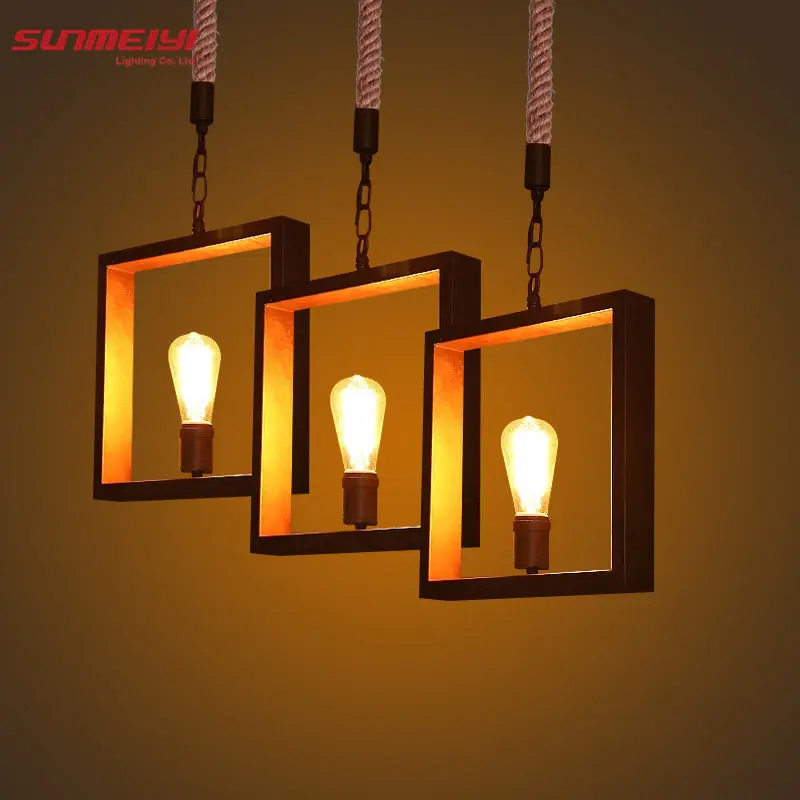 

Newest Art Deco Vintage E27 pendant light LED lamp metal cube cage lampshade light hanging light fixture for ktv/Bart Art Lights