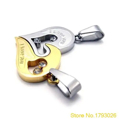 Online Mens Womens Stainless Steel Cinta Hati Jigsaw Pecinta Liontin Kalung untuk Hadiah 4TI8
