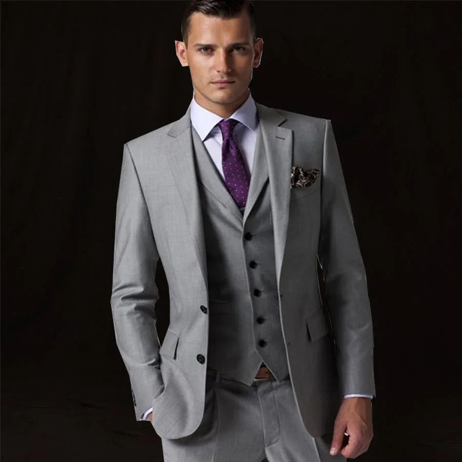 Y522 Costume Mariage Homme Mens Suits For Wedding Custom Made Grey Tuxedo Traje Boda Hombre Blue Suit 3 Pieces Suits Mens