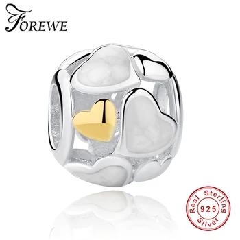 

FOREWE Fashion 925 Sterling Silver Dramatic White Enamel Heart Gold Beads Fit Original Pandora Charm Bracelet Jewelry