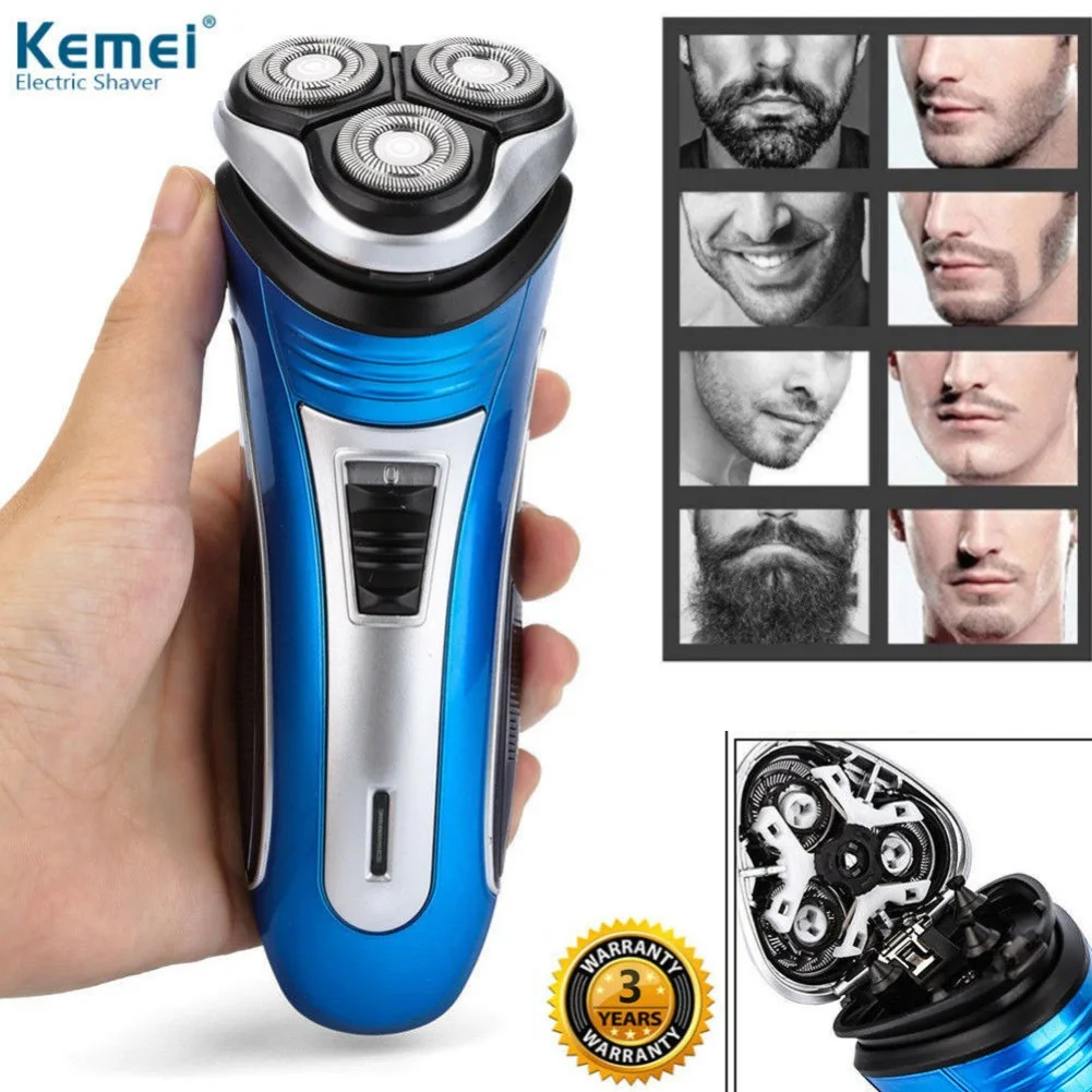 

Drop Ship Rechargeable 3D Triple Floating Head Electric Rotary Shaver Trimmer Razor Safety Men Facial Hair Shaver US EU Freeship