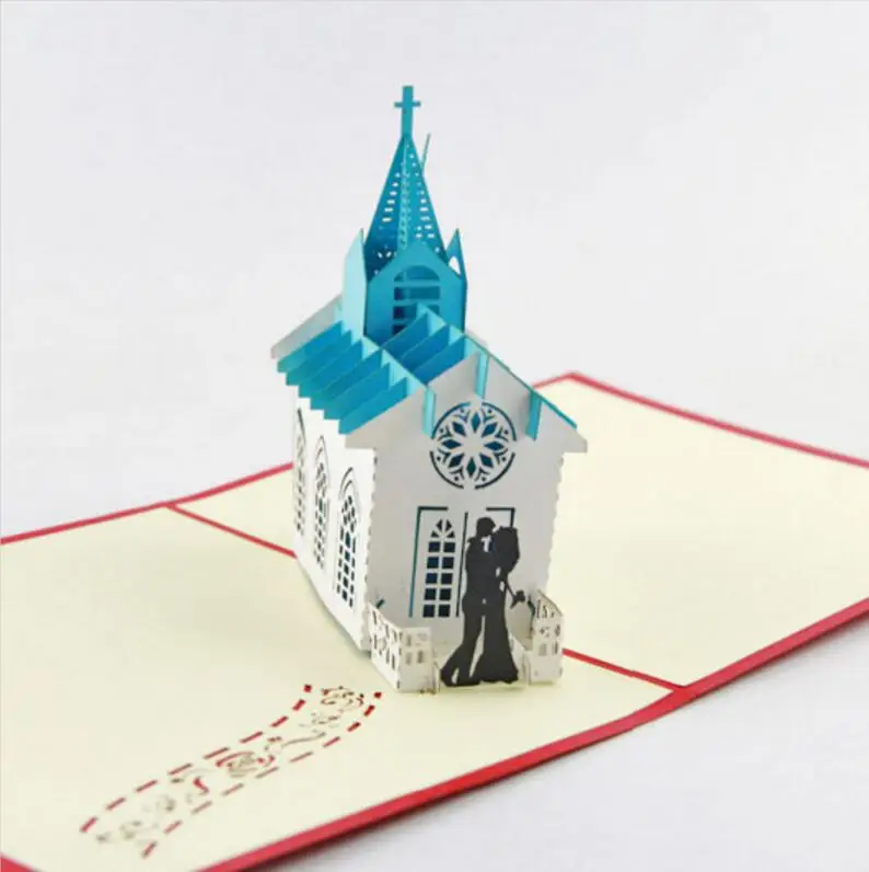  10pcs Bride Groom Church Handmade Kirigami Origami 3D Pop UP Greeting Cards Invitation card For Wed - 32812089064