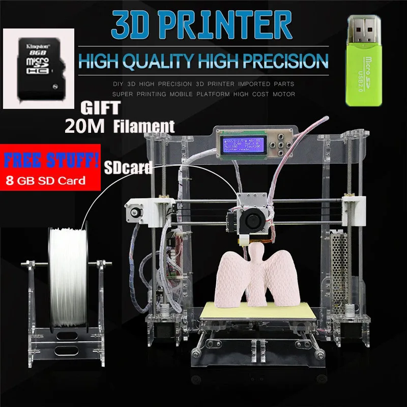 2016 New 3D printer Reprap prusa i3 DIY kits with 25M filament 8GB SD card & Print size 220*220*240MM